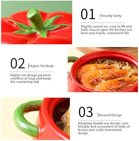 Cute Bowl with Lid, Tomato Pottery Dessert Saucepan, Mini Baking Dish