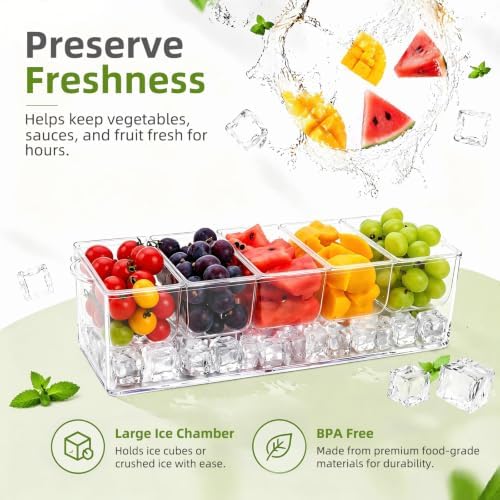 5-Grid Removable Condiment Tray with Ice Cooler,Salad Platter for Home