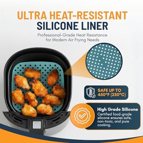 Reusable Square Silicone Air Fryer Liners (8.5 Inch, 3 Pack) by