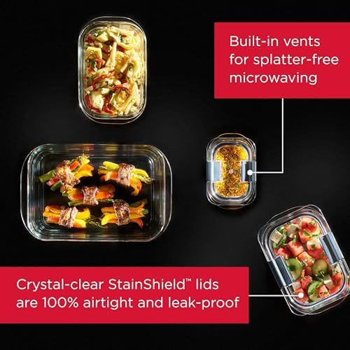 Rubbermaid Brilliance Set of 9 Glass Food Storage Containers, Clear