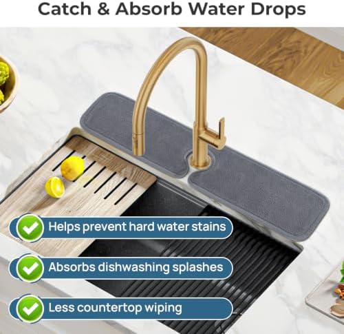 PoYang 2 Pack Faucet Mat for Kitchen Sink Splash Guard, Long 24x5 Inch