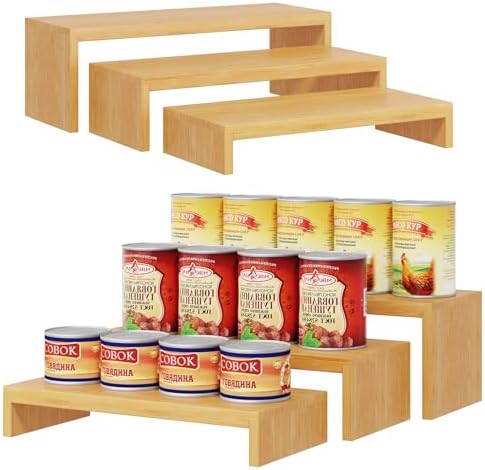 2 Sets DIY Bamboo Can Organizer for Pantry, 3-Tier 6-Piece Can Display