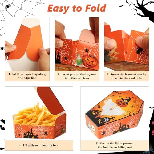 48 Pcs Halloween Paper Food Trays Disposable Treat Nacho Snack Candy