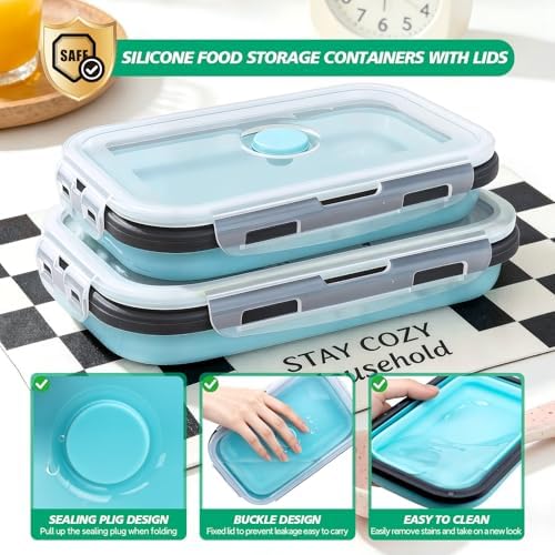 8 Pack Collapsible Silicone Food Storage Containers with Lids, BPA