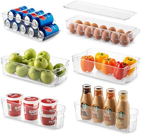 Set of 6 Clear Plastic Refrigerator Organizer Bins
