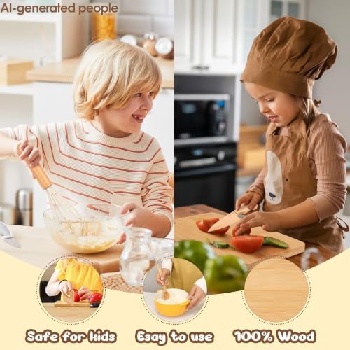 LUOLAO Wooden Kids Safe Knife and Toddler Baking Set, 6 PCS