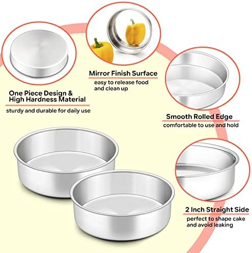 Herogo Cake Pan 6 Inch Round Set of 3, Stainless Steel Nonstick Layer