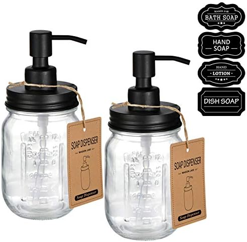 Amolliar Mason Jar Liquid Soap Dispenser, Black, 2 Pack
