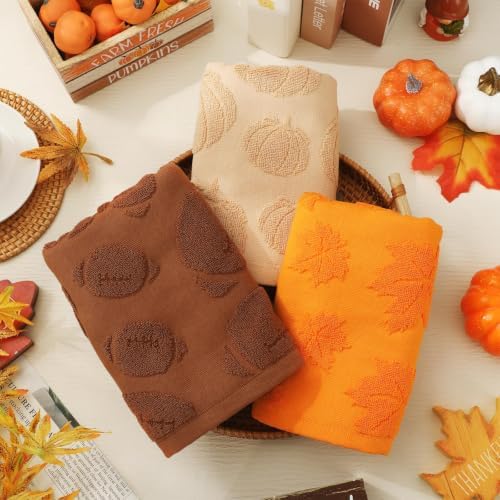 JarThenaAMCS 3Pcs Fall Football Hand Towels Pumpkin Maple Leaf