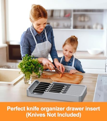 Kitchen Knife Drawer Organizer Grey, In Drawer Knife Block Holder with