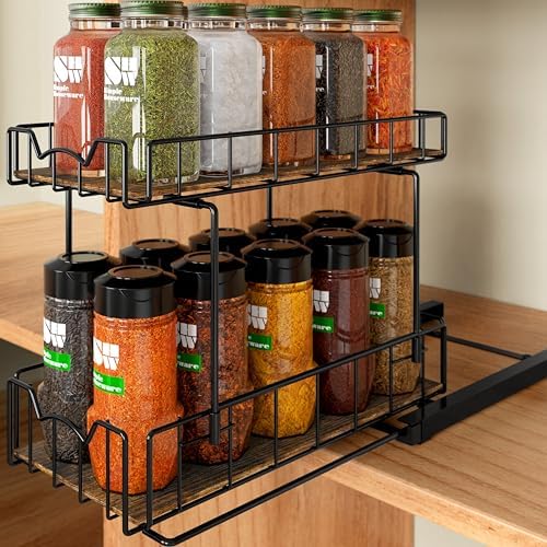 Simple Houseware 2-Tier Spice Rack Slide Out Wire Basket Drawer, Black