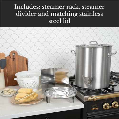GasOne Stainless Steel Steamer – 30qt Steamer Pot for Cooking with Water Fill Spout, Rack, Divider – Steam Pot for Tamales and Crab Boil – Induction Ready