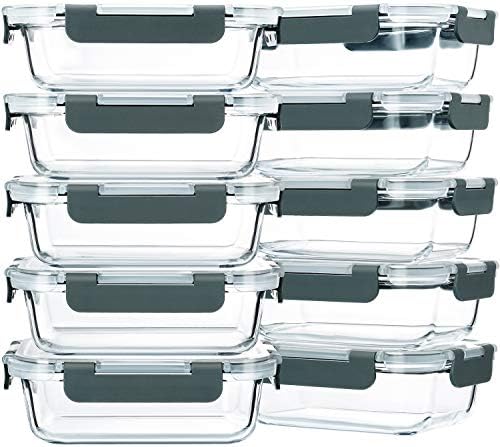 M MCIRCO 10 Pack 22 oz Glass Food Storage Containers, Gray