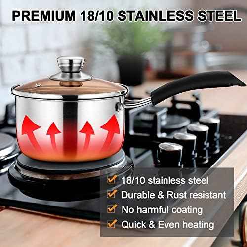 LIANYU 18/10 Stainless Steel Sauce Pan with Lid, 1 & 2 & 3QT Sauce Pot Set