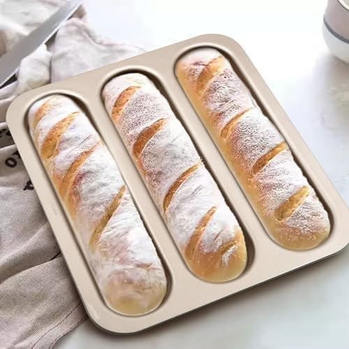 French Baguette Bread Baking Pan, 3-Cavity Non-stick Loaf Pan