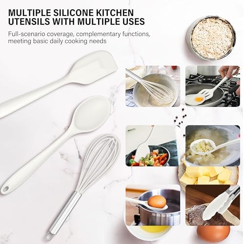 HaWare 11 PCS Silicone Cooking Utensils Set, White