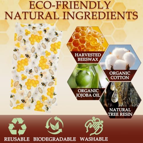 ZUFECY Reusable Beeswax Food Wrap, 9-Pack, 3 Sizes