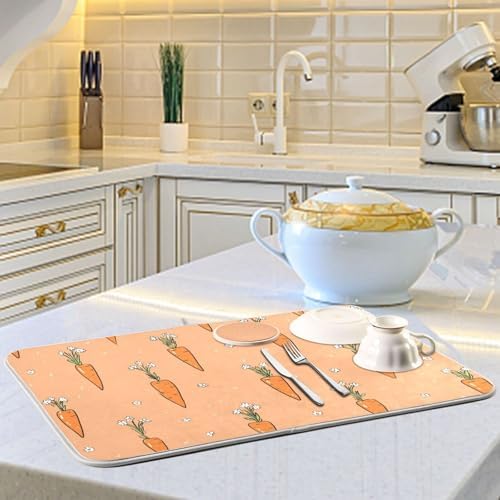 OTVEE Pastel Veggie Print Dish Drying Mat for Kitchen Counter