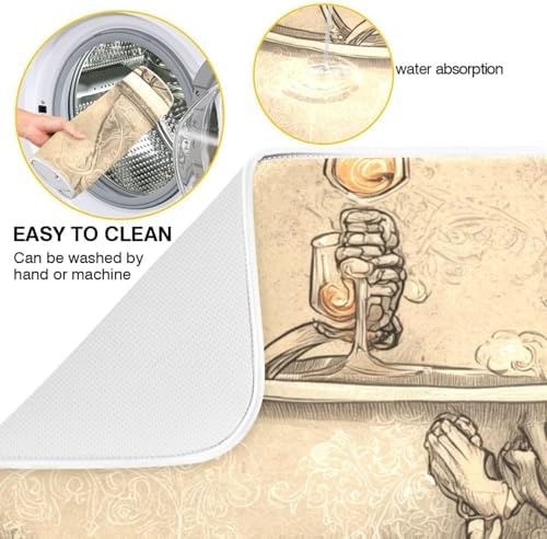 OTVEE Bubbly Bath and Cheers Dish Drying Mat for Kitchen Counter