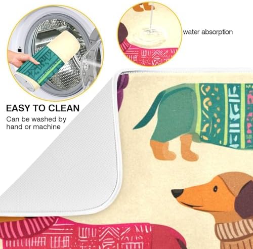 OTVEE Cute Dog Art Dish Drying Mat for Kitchen Counter Absorbent Heat