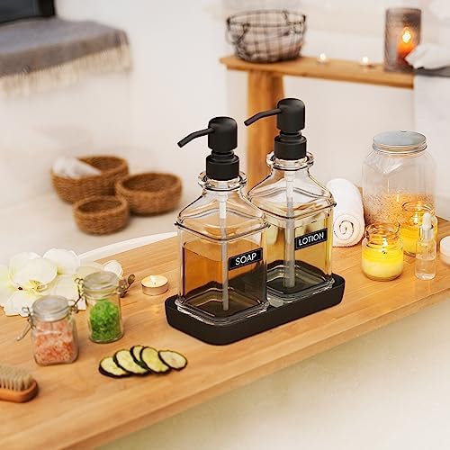 LMQML 2 Pack Glass Soap Dispensers with Tray