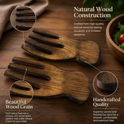 Handcrafted Wooden Salad Serving Set | 2 Pc Decorative Salad Servers