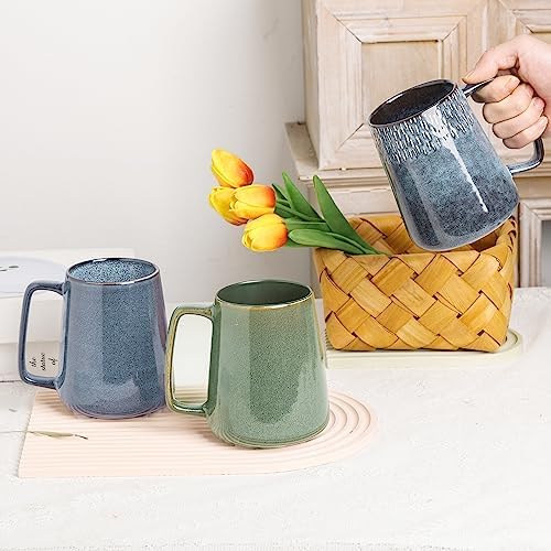 Large Ceramics Coffee Mugs,24 OZ,With Spoon And Wooden Lid,For
