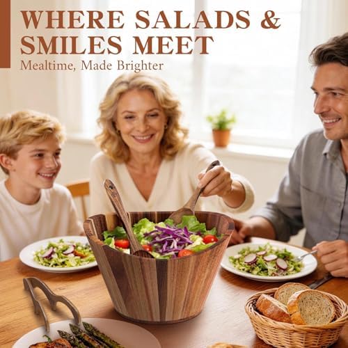 MAONAME Acacia Wood Salad Bowl Set, 12" Salad Bowls with Serving