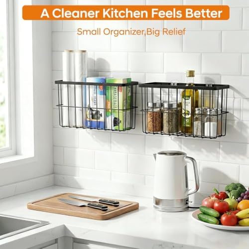 2Pack Cabinet Door Organizer, Self-Adhesive Lid Storage Box for