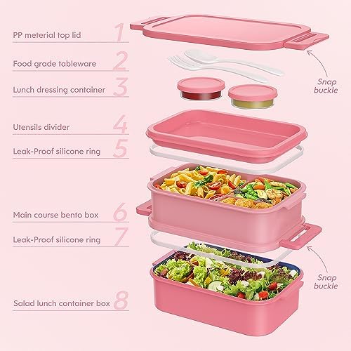 Jelife Bento Lunch Box for Adults, 3 Layers Leak-Proof Stackable Bento