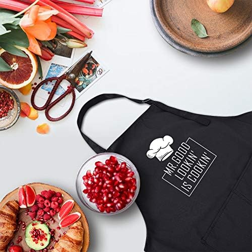 Rosoz Funny BBQ Black Chef Aprons for Men, Kitchen Cooking Grill