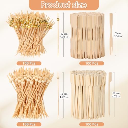 400PCS Cocktail Picks, Sublaga 4.7" Eco-friendly Natural Bamboo Ball