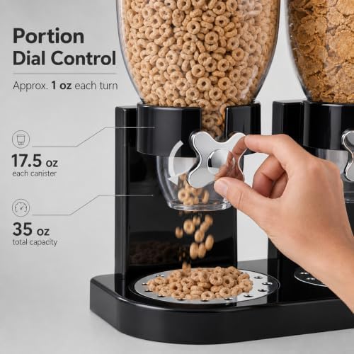 QWORK Double Dry Food Dispenser, 17.5Oz Capacity Each, Dry Cereal Grain Dispenser, Keeps Ingredients Fresh