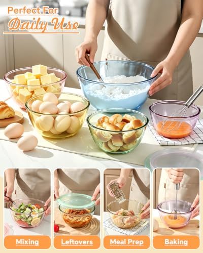 5 Pack Glass Mixing Bowls with Lids