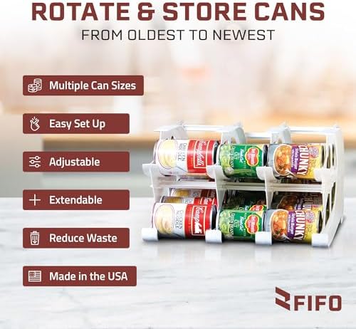 FIFO Countertop Mini Can Tracker, Holds 30 Cans, White