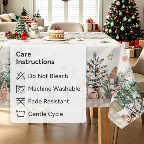 Christmas Pine Tree Plaid Bell Rectangle Table Cloth 60x84inch