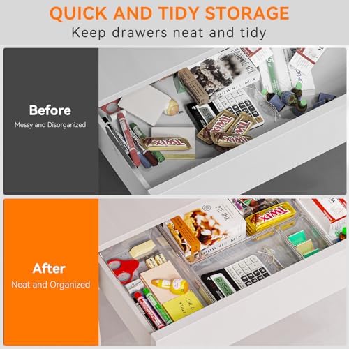 6 Pack Clear Plastic Drawer Organizer Trays