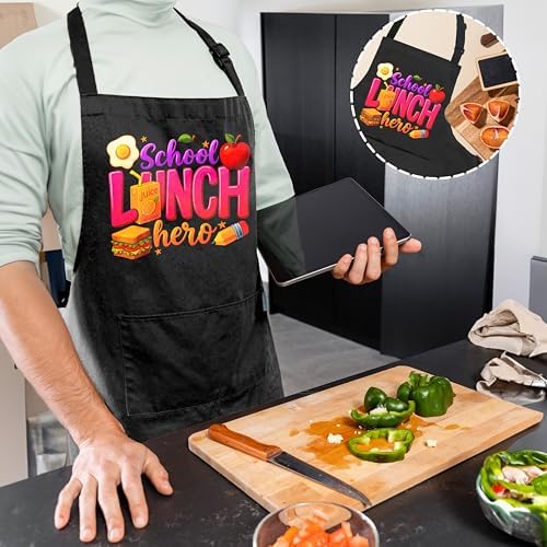 Cafeteria Worker Gifts Adjustable Apron with Pockets, Lunch Lady Hero