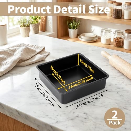 Beasea 6in Square Cake Pans Set of 2, 6.3x6.3x2 Inch Mini Small Square