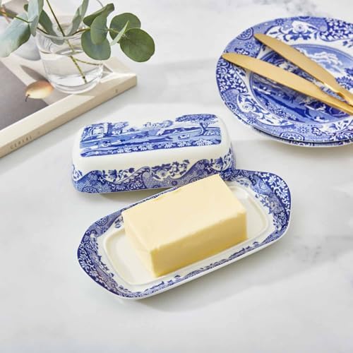 Spode Blue Italian Butter Dish, Fine Porcelain Covered Butter Holder