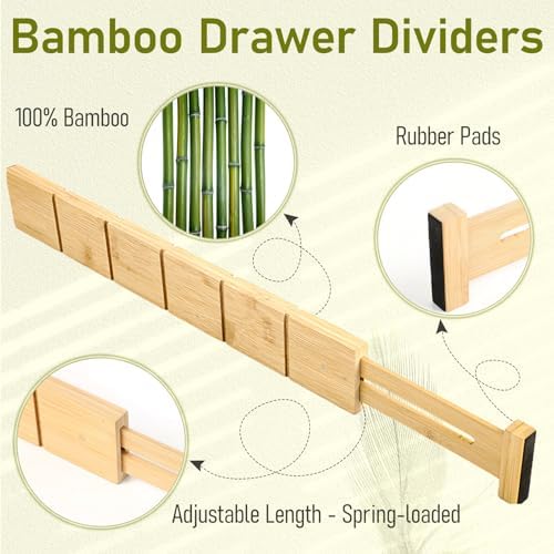 Whitmor Adjustable Bamboo Drawer Dividers, Expandable 17"-22" Drawer