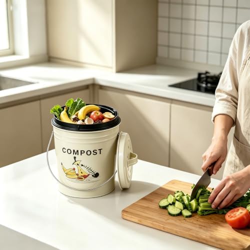 1.3-Gallon Stainless Steel Kitchen Compost Bin with Lid