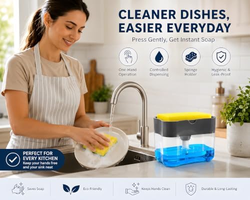 Countertop Kitchen Dish Soap Dispenser and Sponge Holder, 13 Ounces