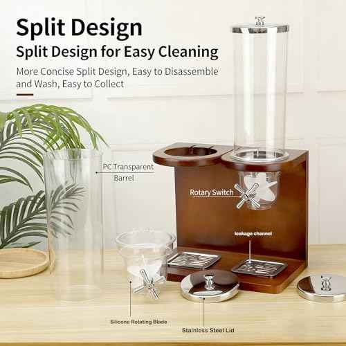 Wooden Countertop Dispenser for Candy, Cereal, Snack，Rice & Flour，Food Storage Container with Split Design，Grain & Honey Dispenser Machine for Kitchen Pantry Organization (Shabili base, 12L)