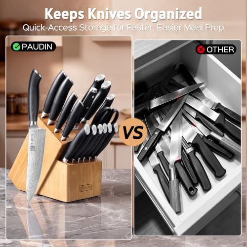 PAUDIN 17-Piece Kitchen Knife Set with Block