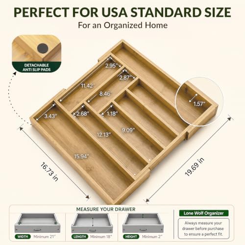 Expandable Bamboo Silverware Drawer Organizer, Utensil Holder, Natural