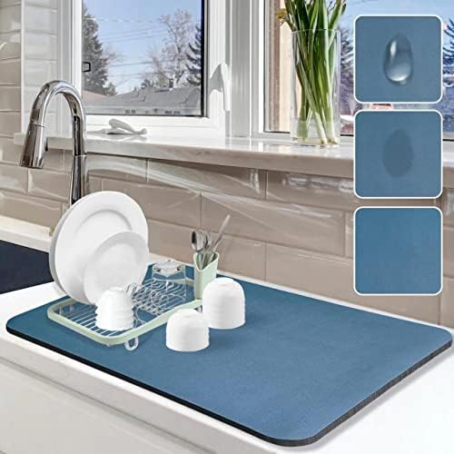 Dish Drying Mat for Kitchen Counter, 16"x24" Pad with Rubber Backed