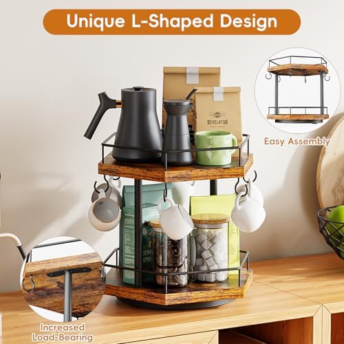 KLM 2 Tier Coffee Bar Organizer, Countertop Station Shelf Home Office.