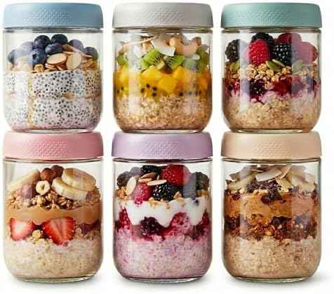 JBHO 6-Pack 16 oz Glass Overnight Oats Containers