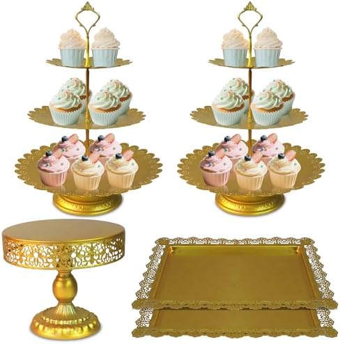 Gold Cake Stands Set, 5pcs Metal Tiered Cupcake Diaplay Stand Serving